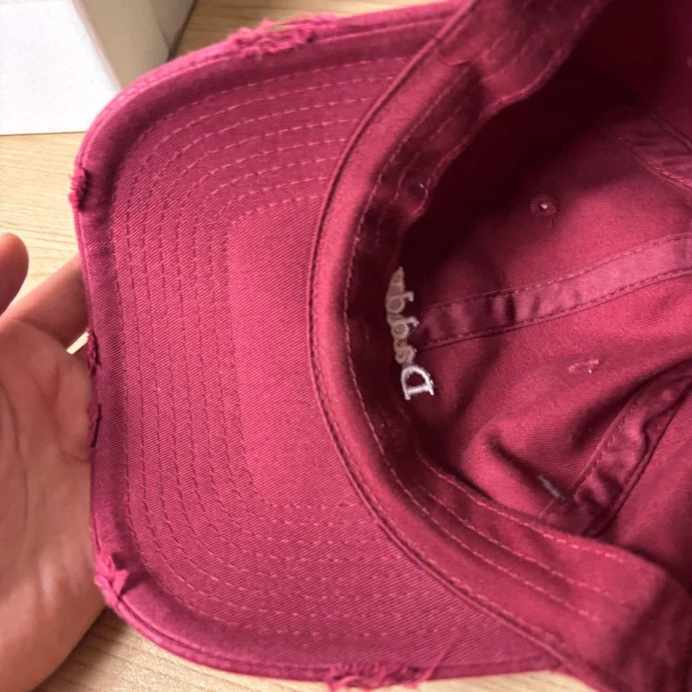 Daddy Hat Cap Strap Back Womens Red Maroon Distressed Adjustable